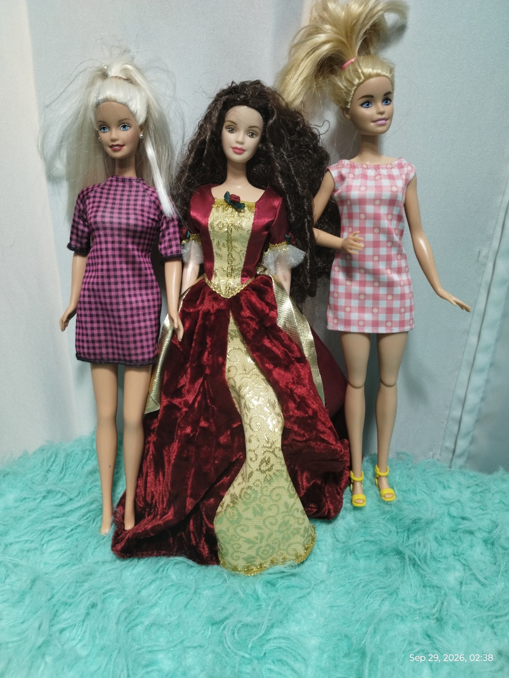 Barbie Dolls Outfit Lot - Red Velvet & Pink Plaid Dresses
